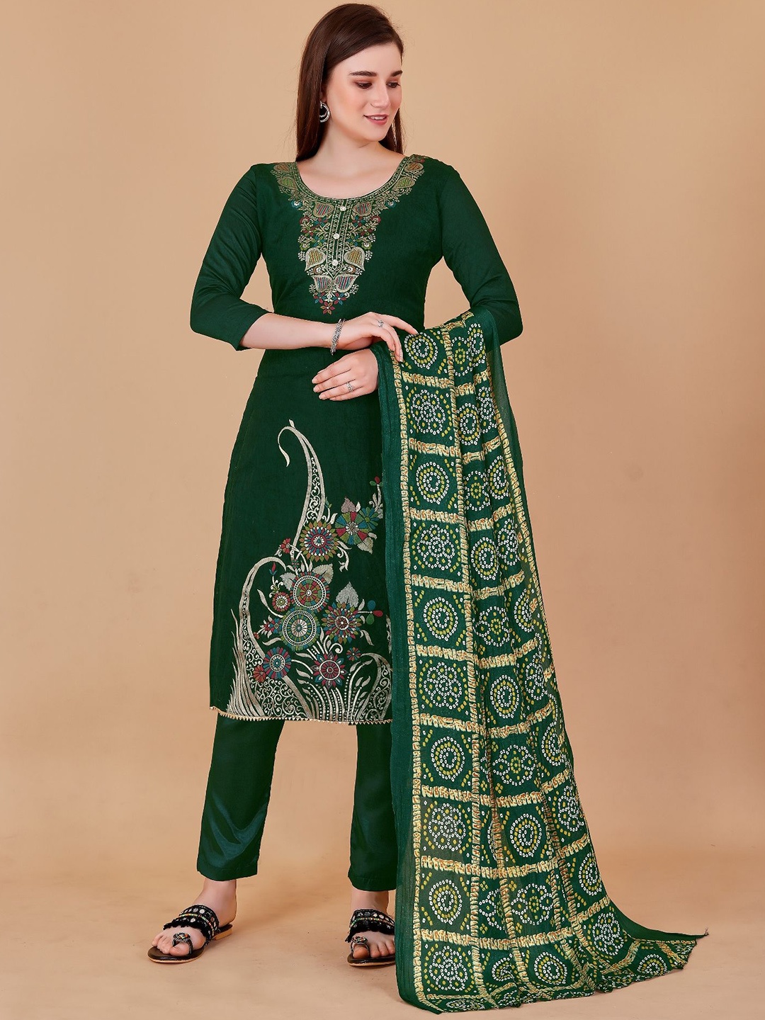 

Aika Ethnic Motifs Printed Unstitched Dress Material, Green