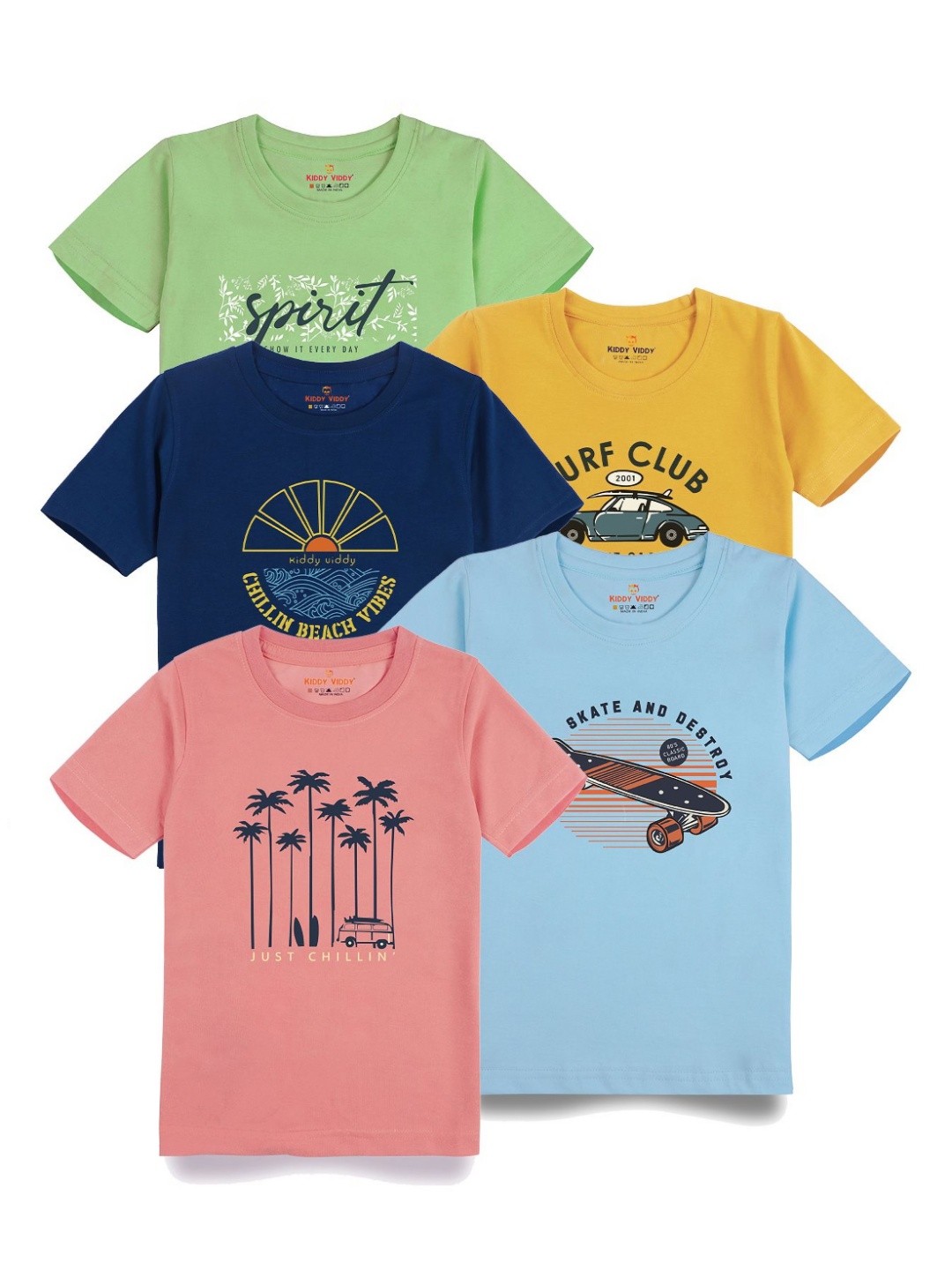

AUSK Boys Pack Of 5 Graphic Printed Round Neck Cotton T-Shirts, Peach
