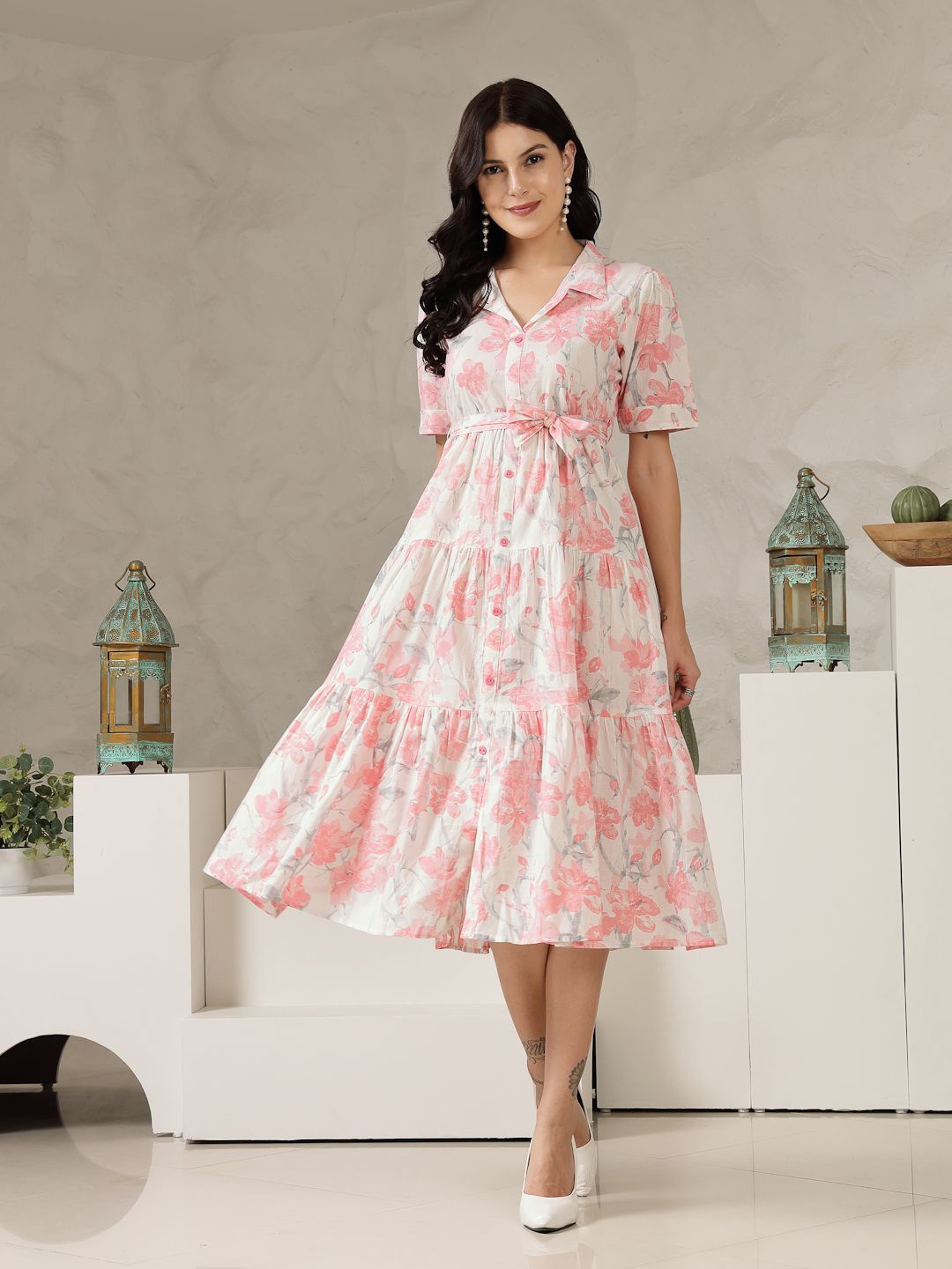

Stylum Floral Print Fit & Flare Maxi Dress, Pink