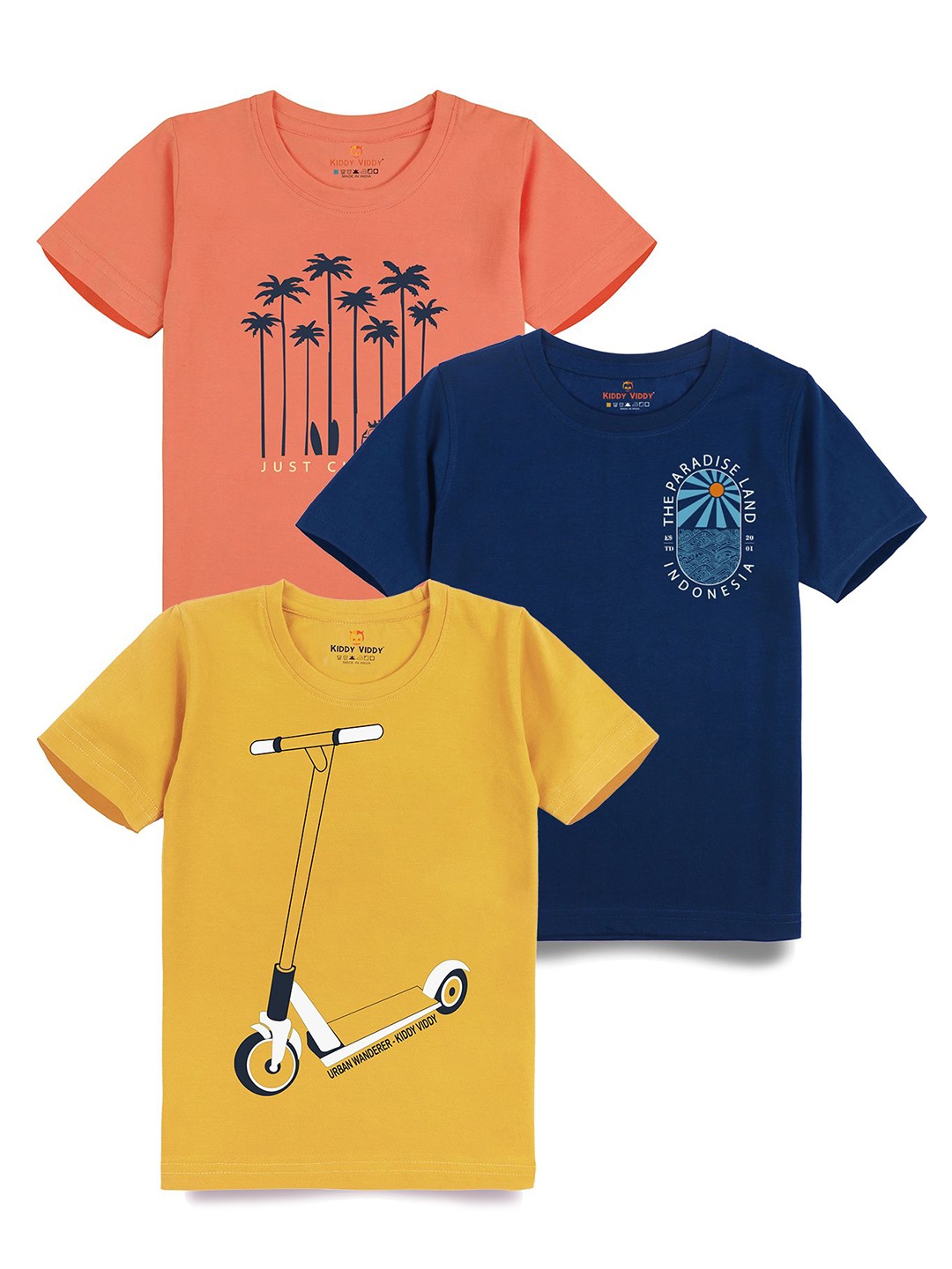 

AUSK Boys Pack Of 3 Graphic Printed Round Neck Cotton T-Shirts, Peach