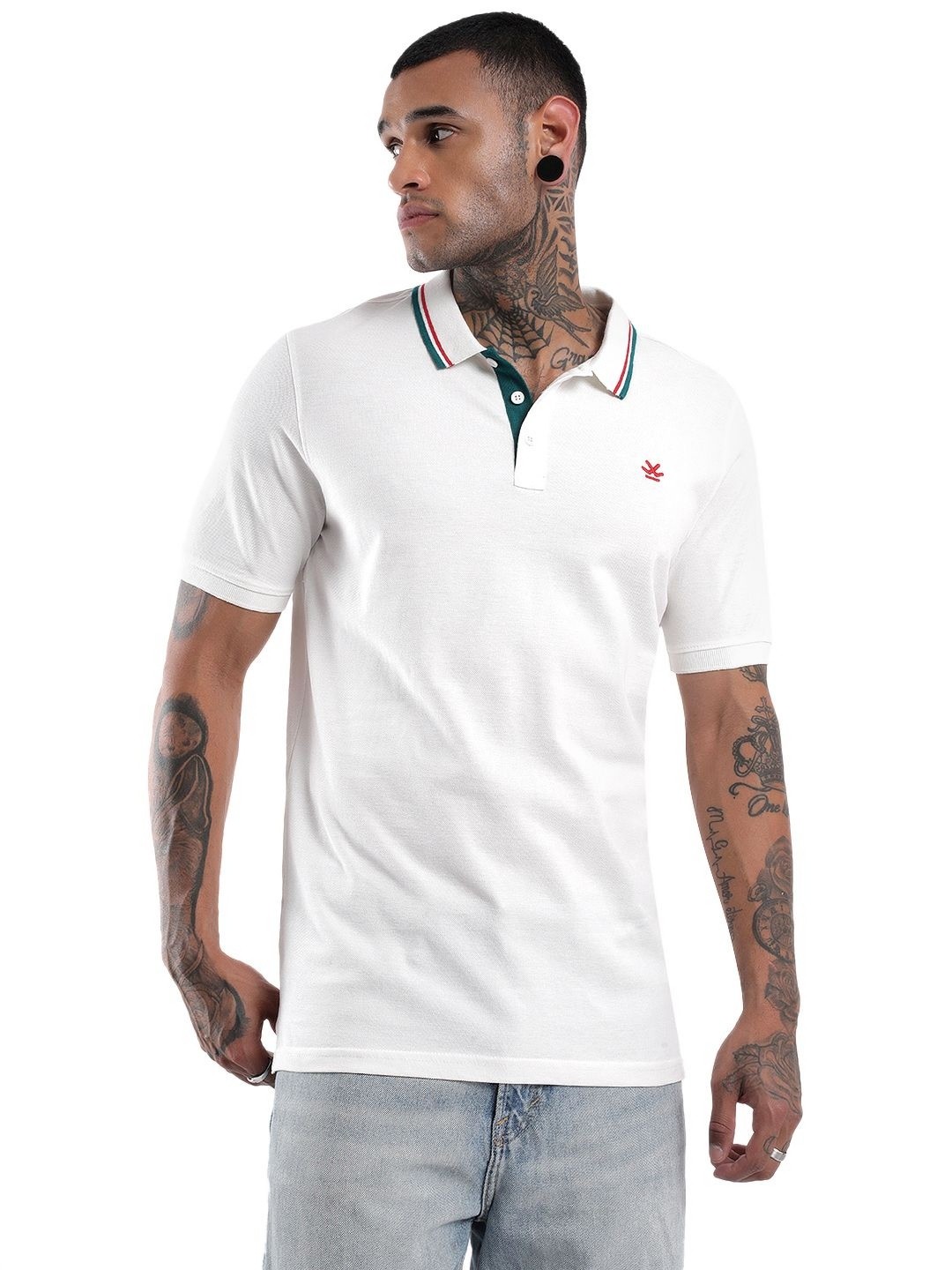 

WROGN Men Solid Polo Collar Cotton Slim Fit T-Shirt, White