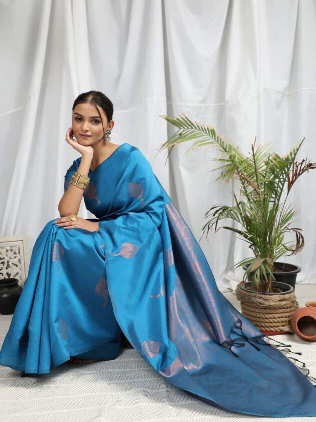 

SANJANA SILK Woven Design Zari Art Silk Banarasi Saree, Blue
