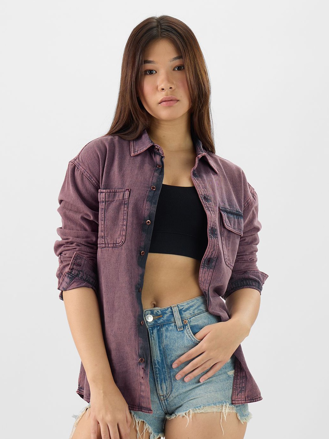 

The Souled Store Women Denim Shirt Casual Shirt, Burgundy