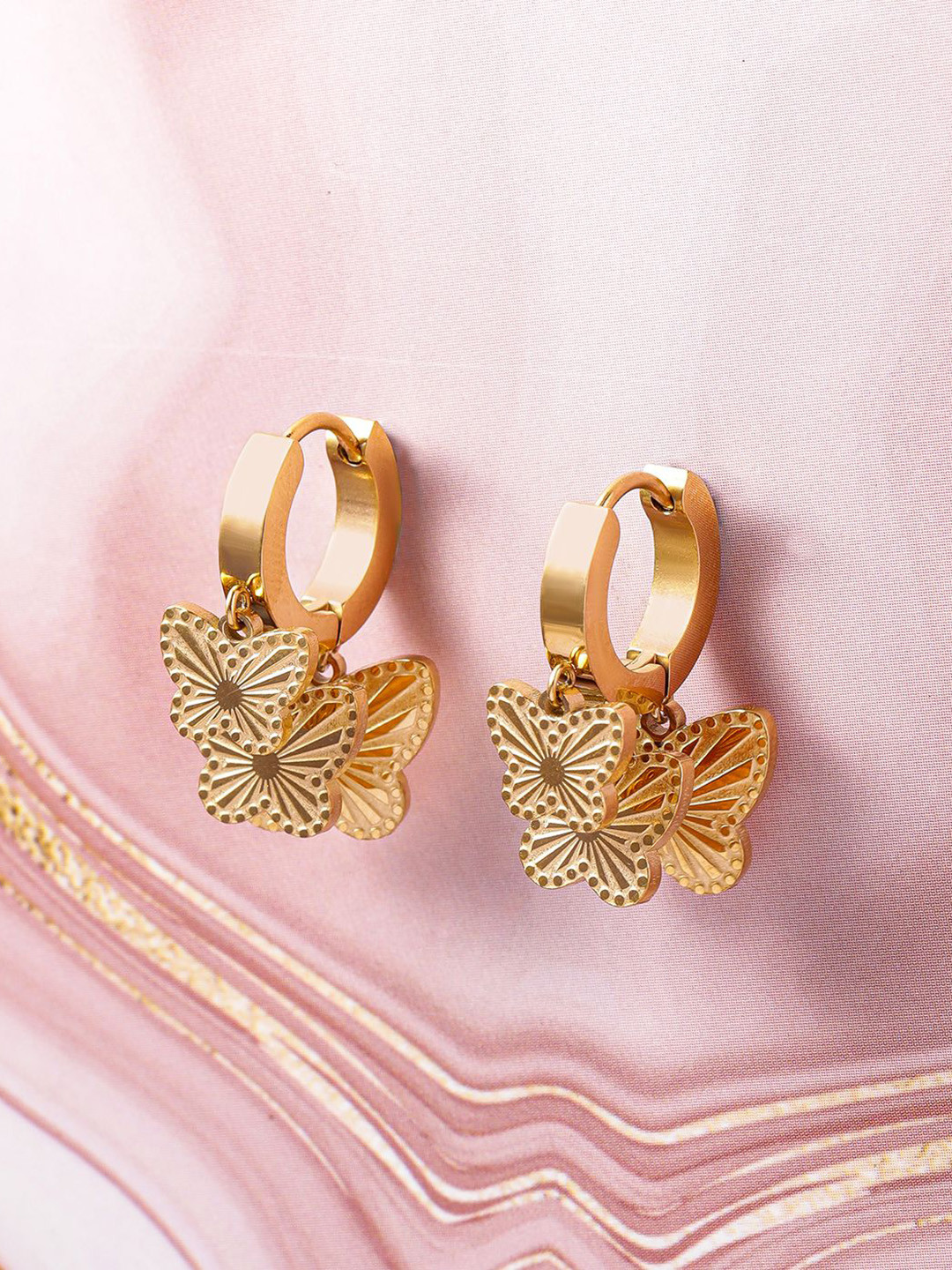 

Rubans 18K Gold Plated Stainless Steel Tarnish-Free Waterproof Demi-Fine Butterfly Hoops