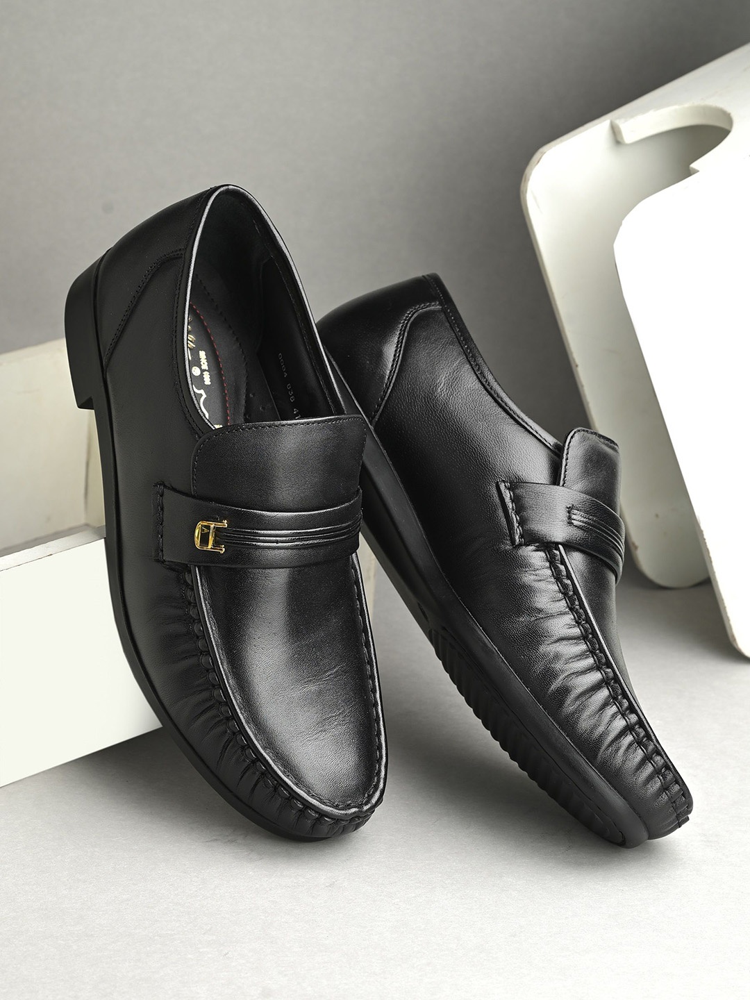 

Hitz Men Leather Formal Slip-On Shoes, Black