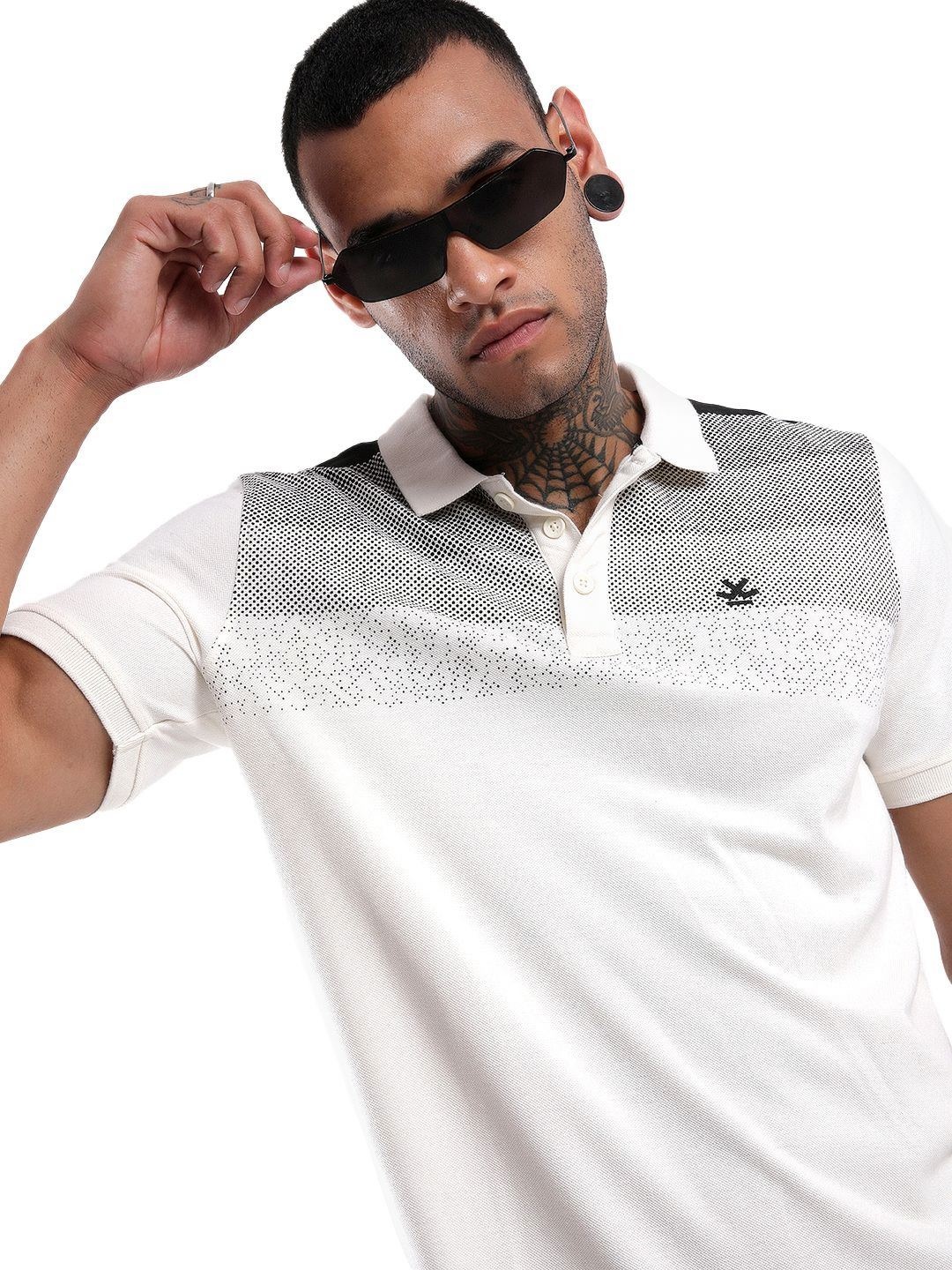 

WROGN Men Abstract Printed Polo Collar Cotton T-Shirt, White