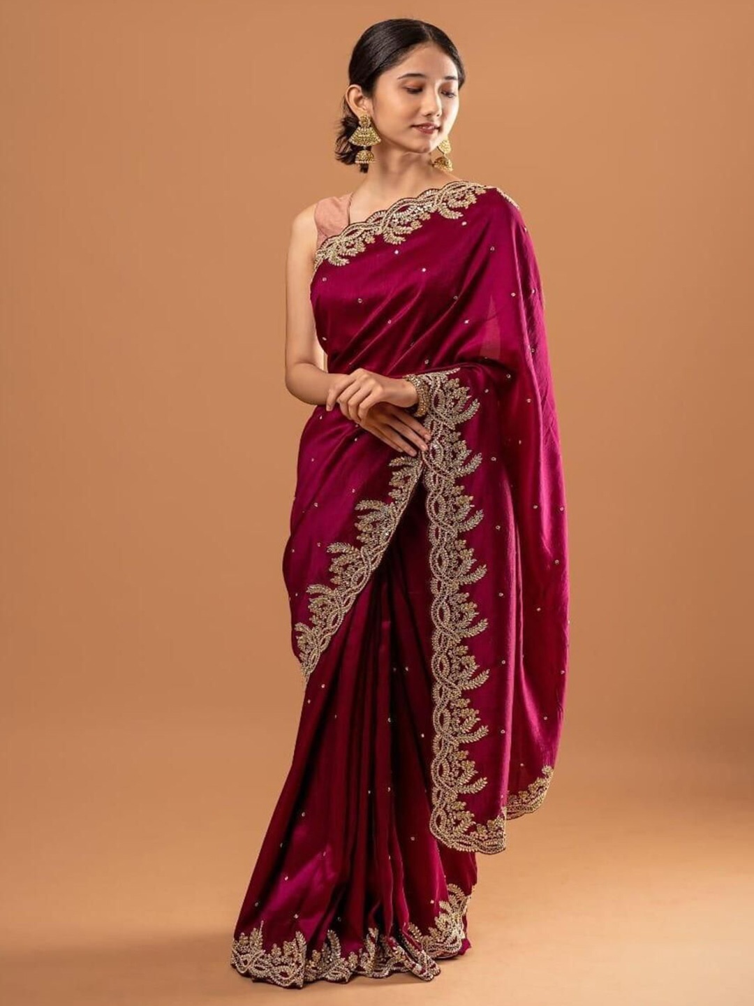 

SANJANA SILK Embellished Pure Georgette Mysore Silk Saree, Magenta