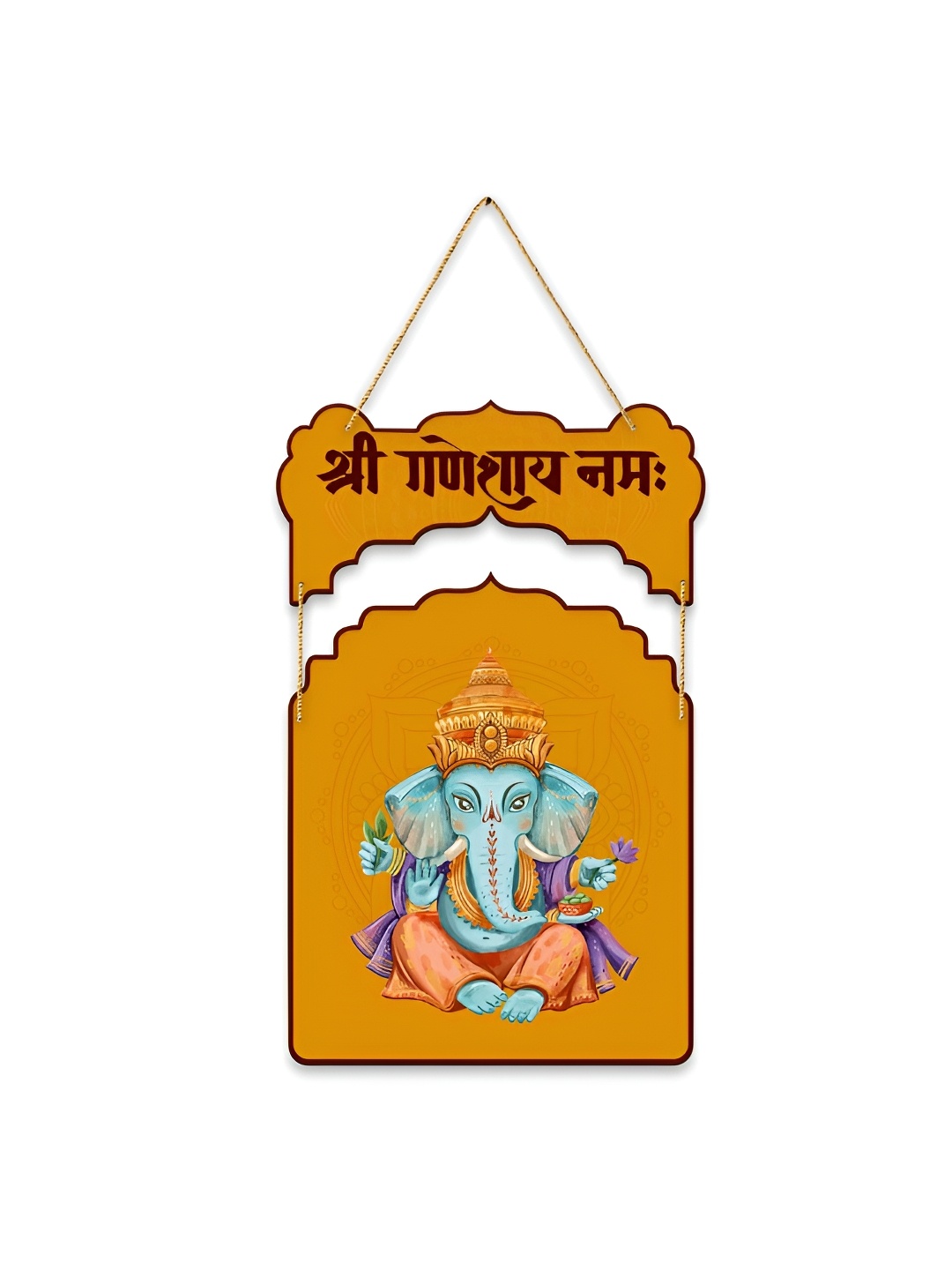 

CLAWCRAFTS Brown & Green Ganesha Printed Wooden Wall Art