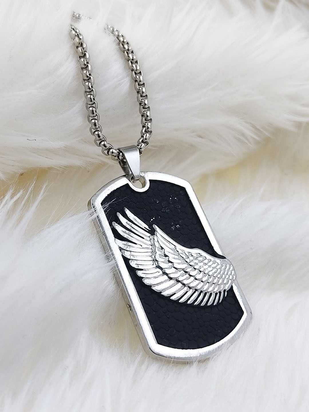 

Saizen Men Silver-Plated Stainless Steel Single Wing Skeleton Pendant