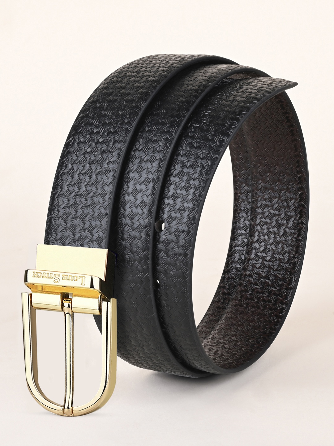 

LOUIS STITCH Men Textured Leather Reversible Formal Belt, Black