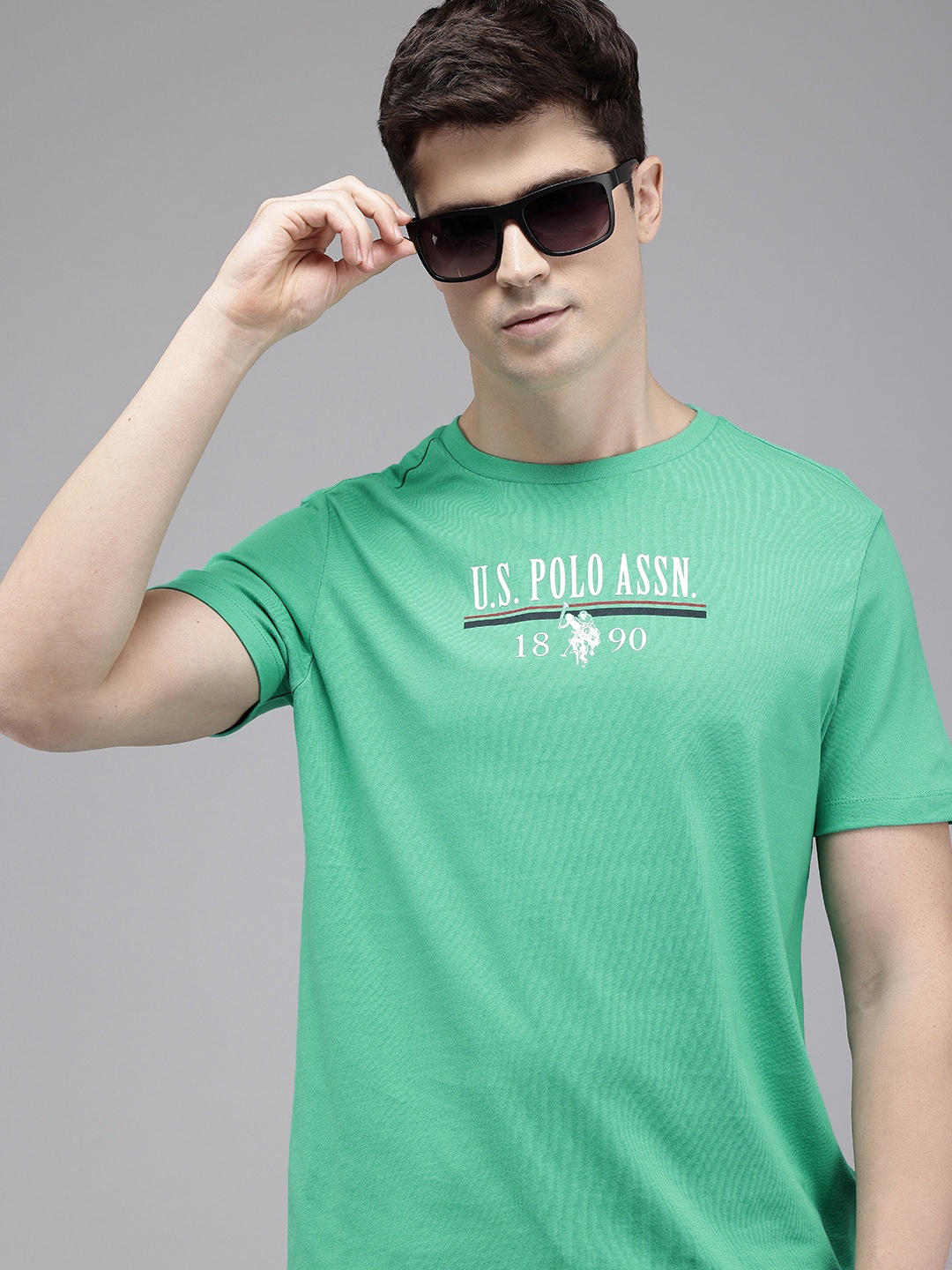 

U.S. Polo Assn. Brand Logo Printed Pure Cotton Slim Fit T-shirt, Green