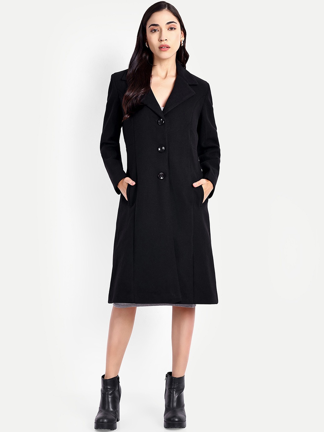 

HAUTEMODA Single-Breasted Trench Coat, Black