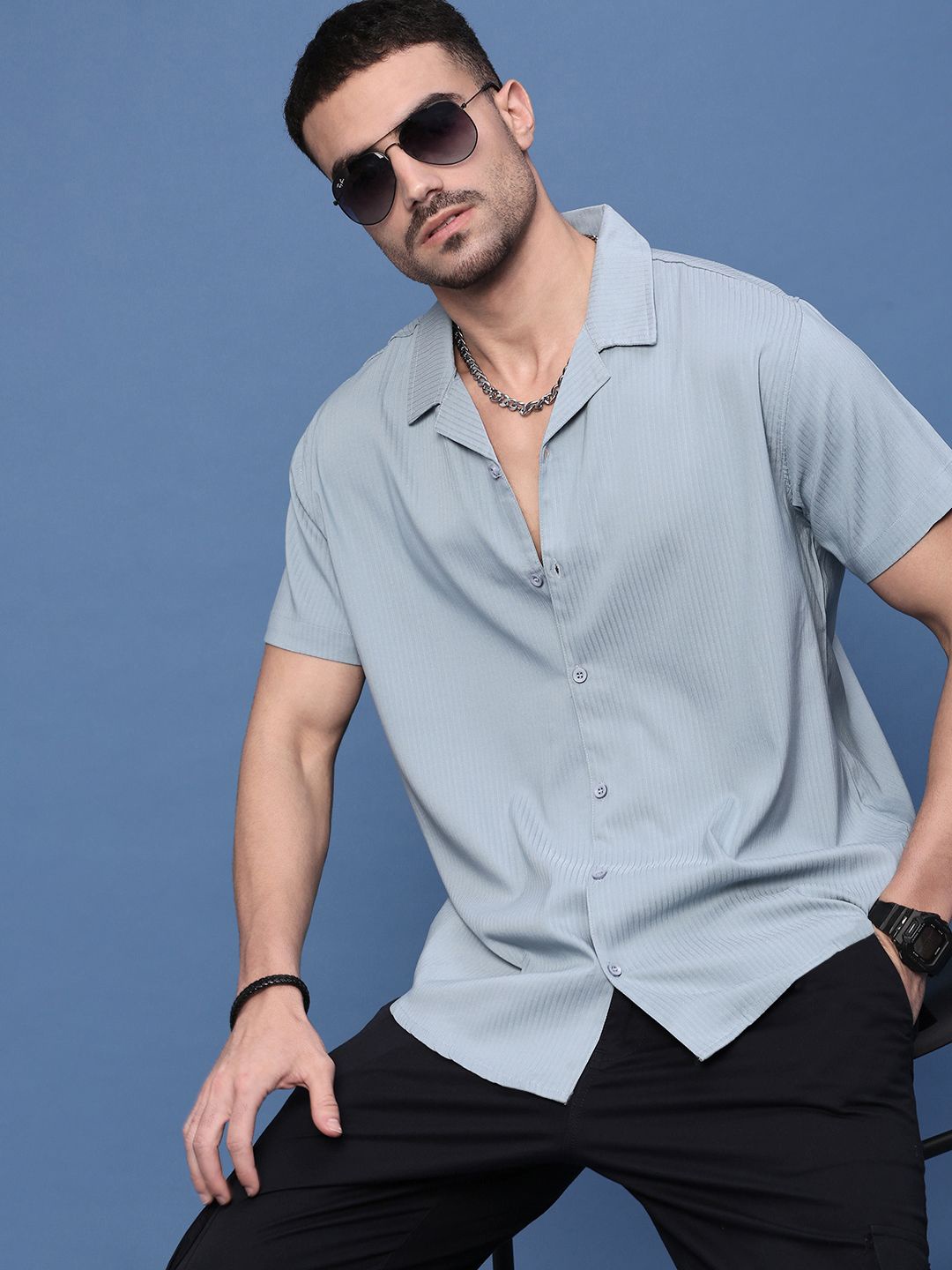 

SHOWOFF Men Standard Opaque Casual Shirt, Blue