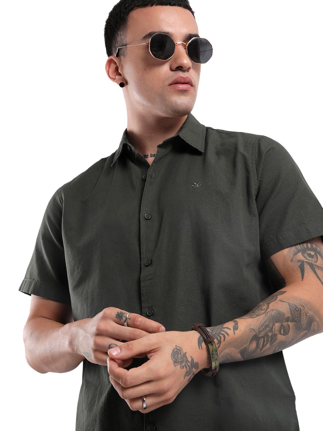 

WROGN Men Custom Opaque Casual Shirt, Olive