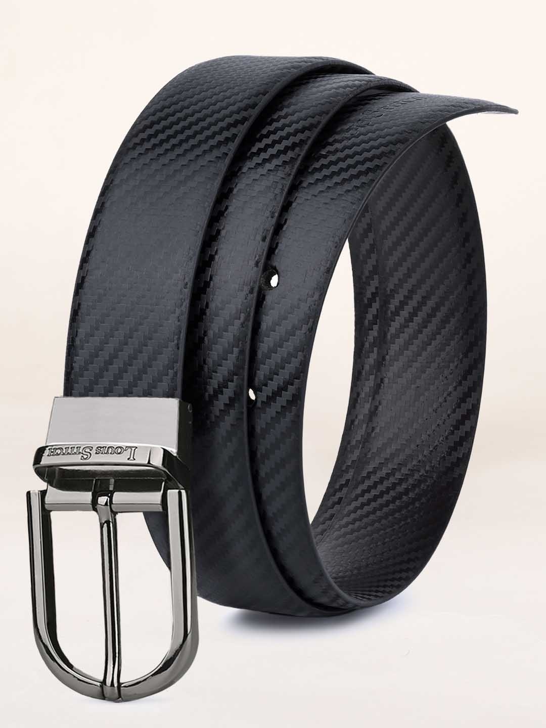 

LOUIS STITCH Men Black Textured Leather Formal Belt