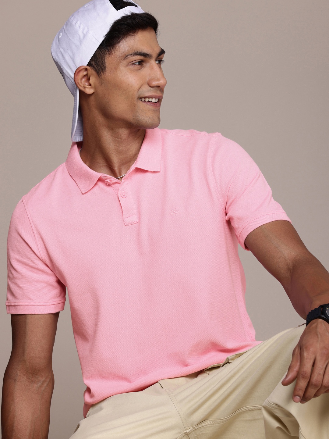 

WROGN Pure Cotton Polo Collar Casual T-shirt, Pink