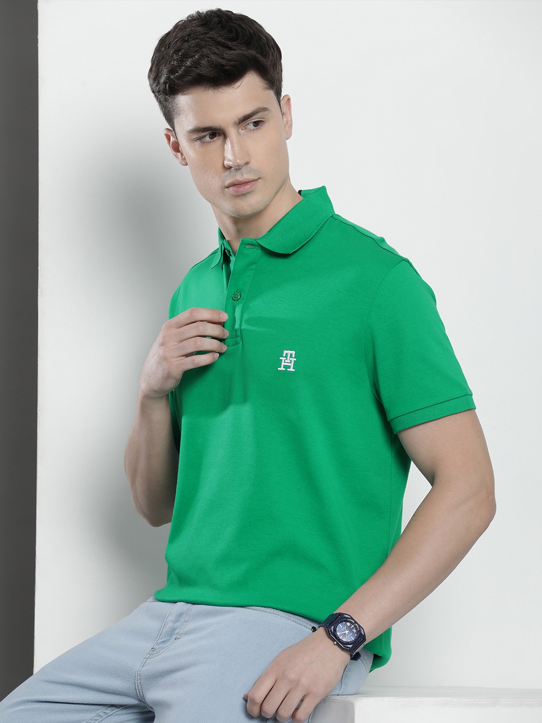 

Tommy Hilfiger Pure Cotton Polo Collar Casual T-shirt, Green