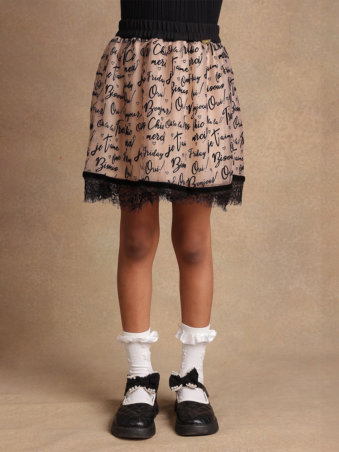 

One Friday Girls Printed Flared Above Knee Skirts, Beige