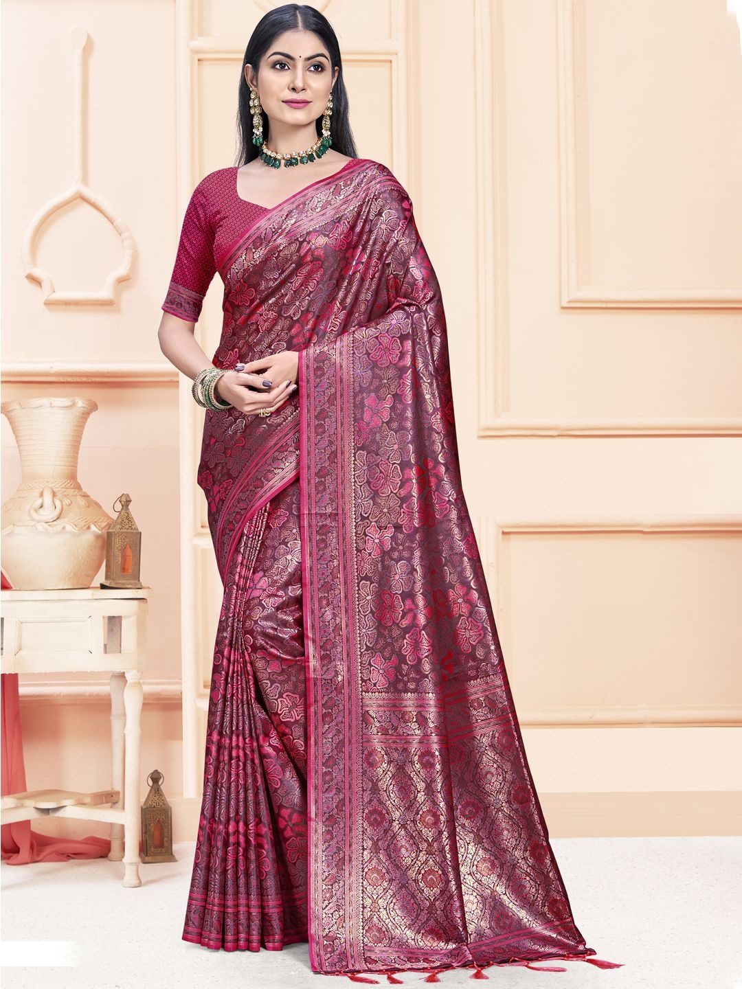 

Ishin Woven Design Satin Saree Zari, Pink