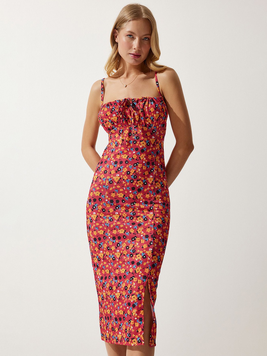 

Happiness istanbul Floral Print Sheath Midi Dress, Red