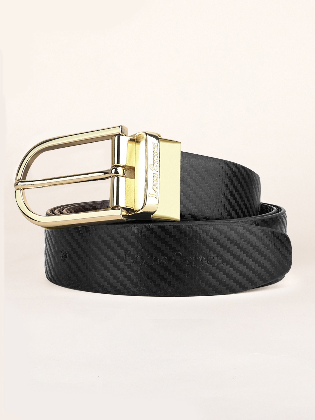 

LOUIS STITCH Men Textured Leather Reversible Formal Belt, Black