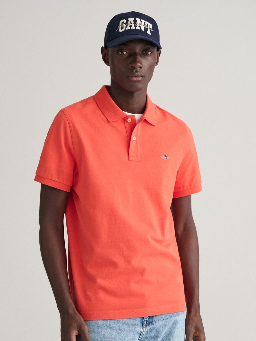 

GANT Solid Polo Neck Regular Fit T-Shirt, Coral