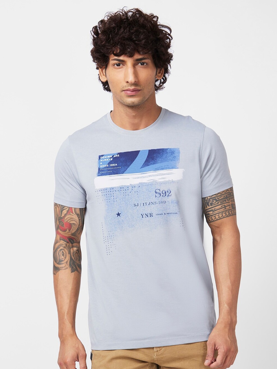 

SPYKAR Typography Printed Cotton Slim Fit T-shirt, Grey