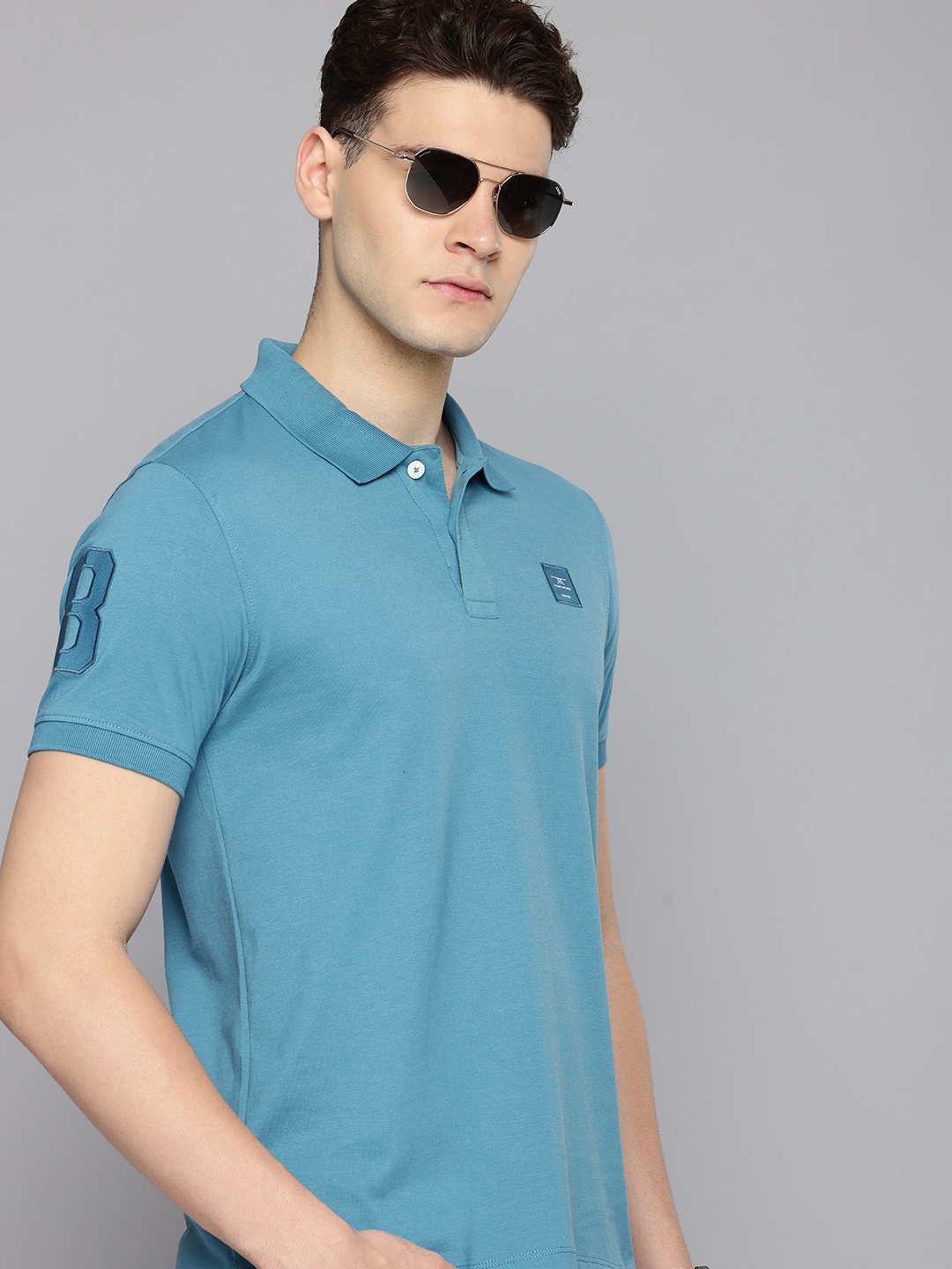 

Flying Machine Men Solid Polo Collar Cotton T-shirt, Blue