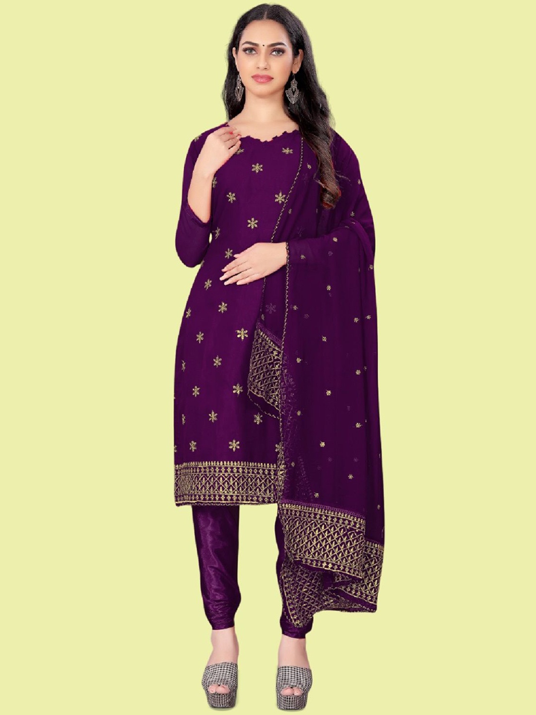 

APNISHA Embroidered Silk Georgette Unstitched Dress Material, Purple