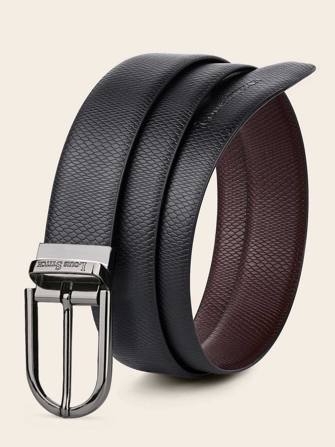 

LOUIS STITCH Men Black & Brown Textured Leather Reversible Formal Belt