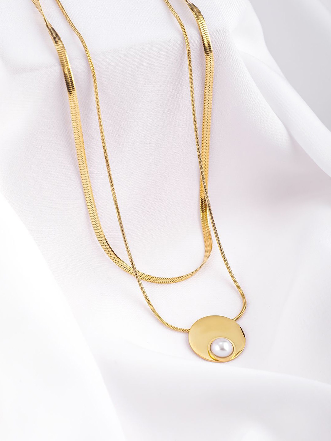 

Rubans Voguish 18K Gold Plated Stainless Steel TarnishFree Waterproof DoubleLayer Necklace