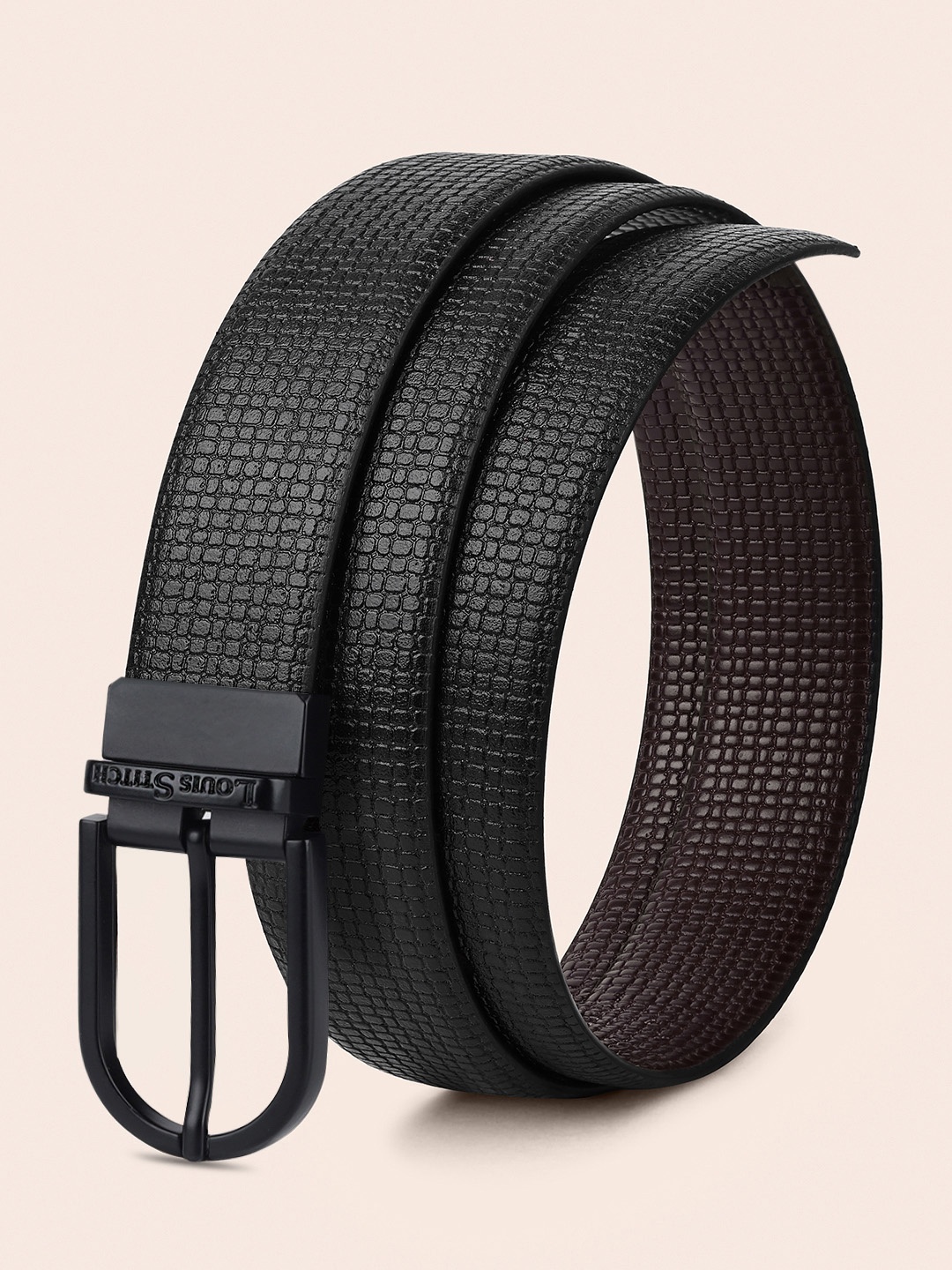 

LOUIS STITCH Men Textured Leather Formal Belt, Black