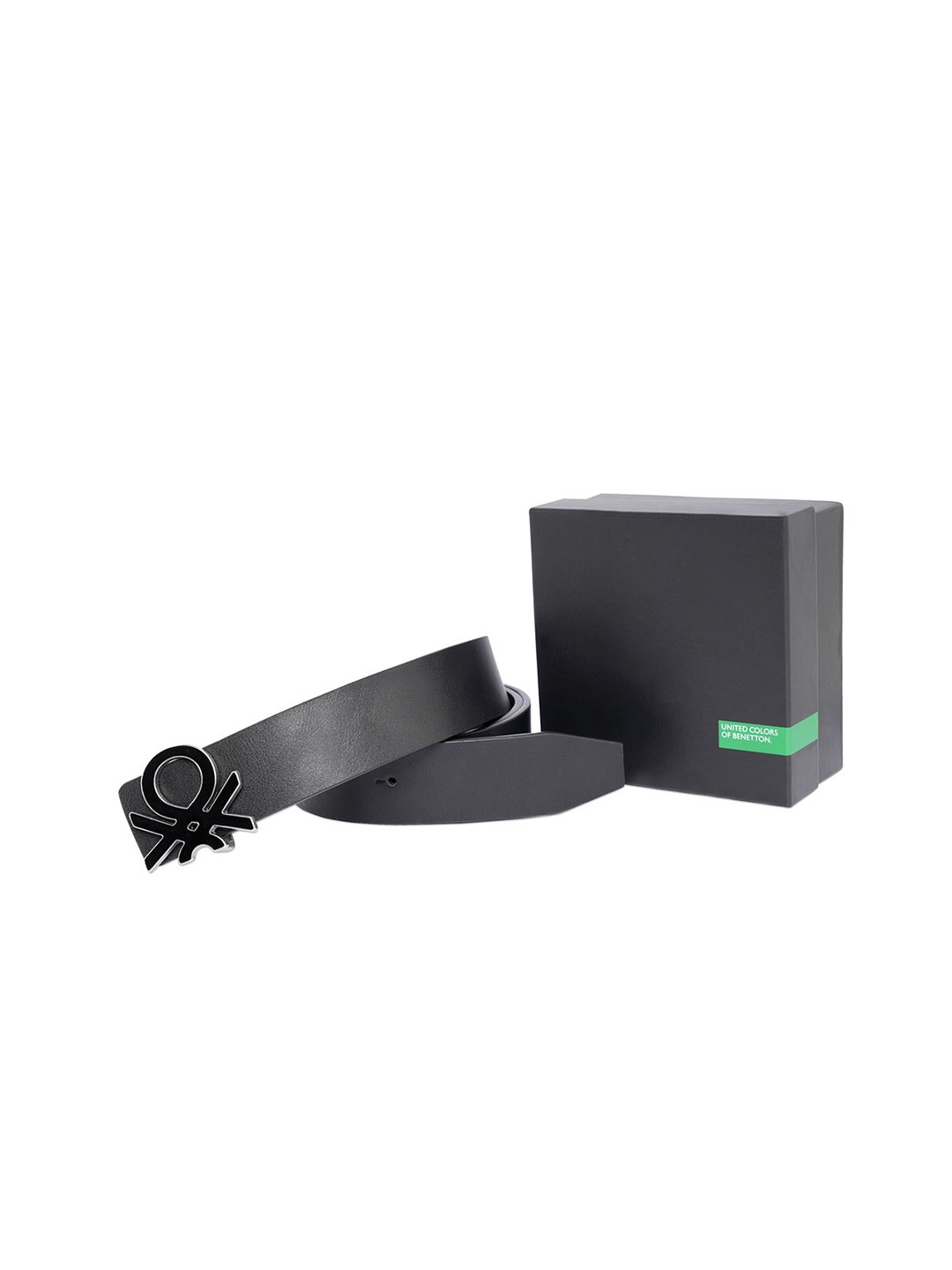 

United Colors of Benetton Men Leather Push Pun Closure Belt, Black