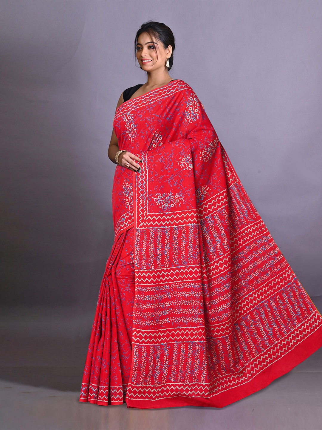 

Unnati Silks Ethnic Motifs Pure Cotton Handloom Saree, Red