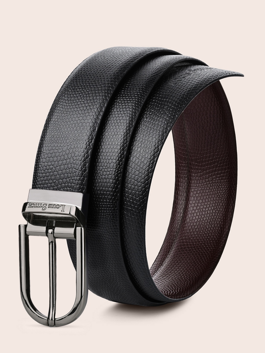 

LOUIS STITCH Men Black Textured Leather Formal Belt