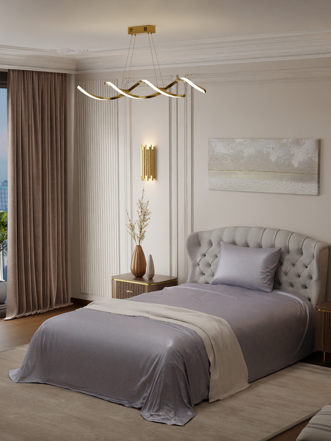 

Stoa Paris Elegance Grey Peach Geometric 300 TC Single Satin Bedsheet with 1 Pillow Cover