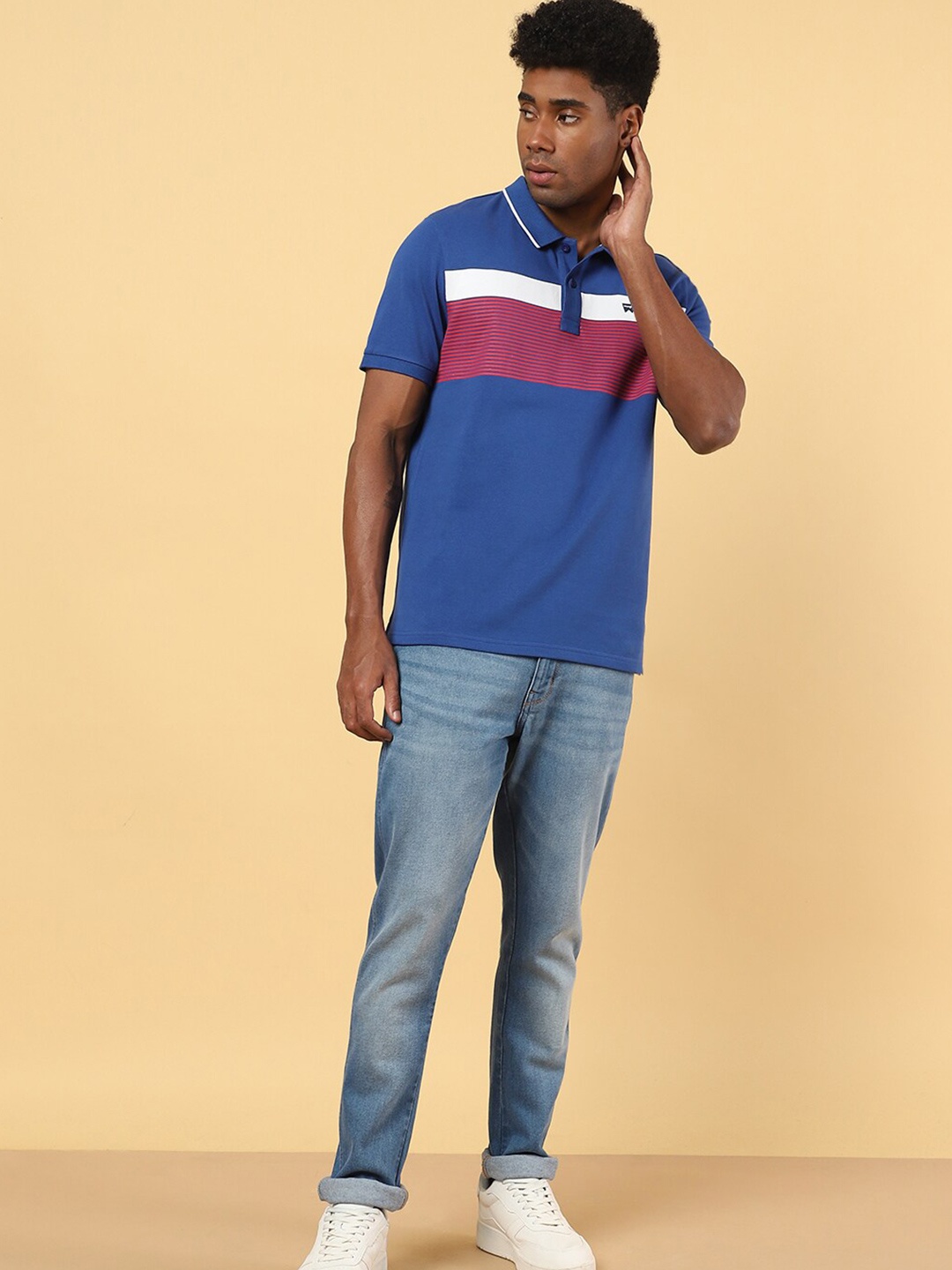 

Wrangler Colourblocked Polo Collar Cotton T-shirt, Blue