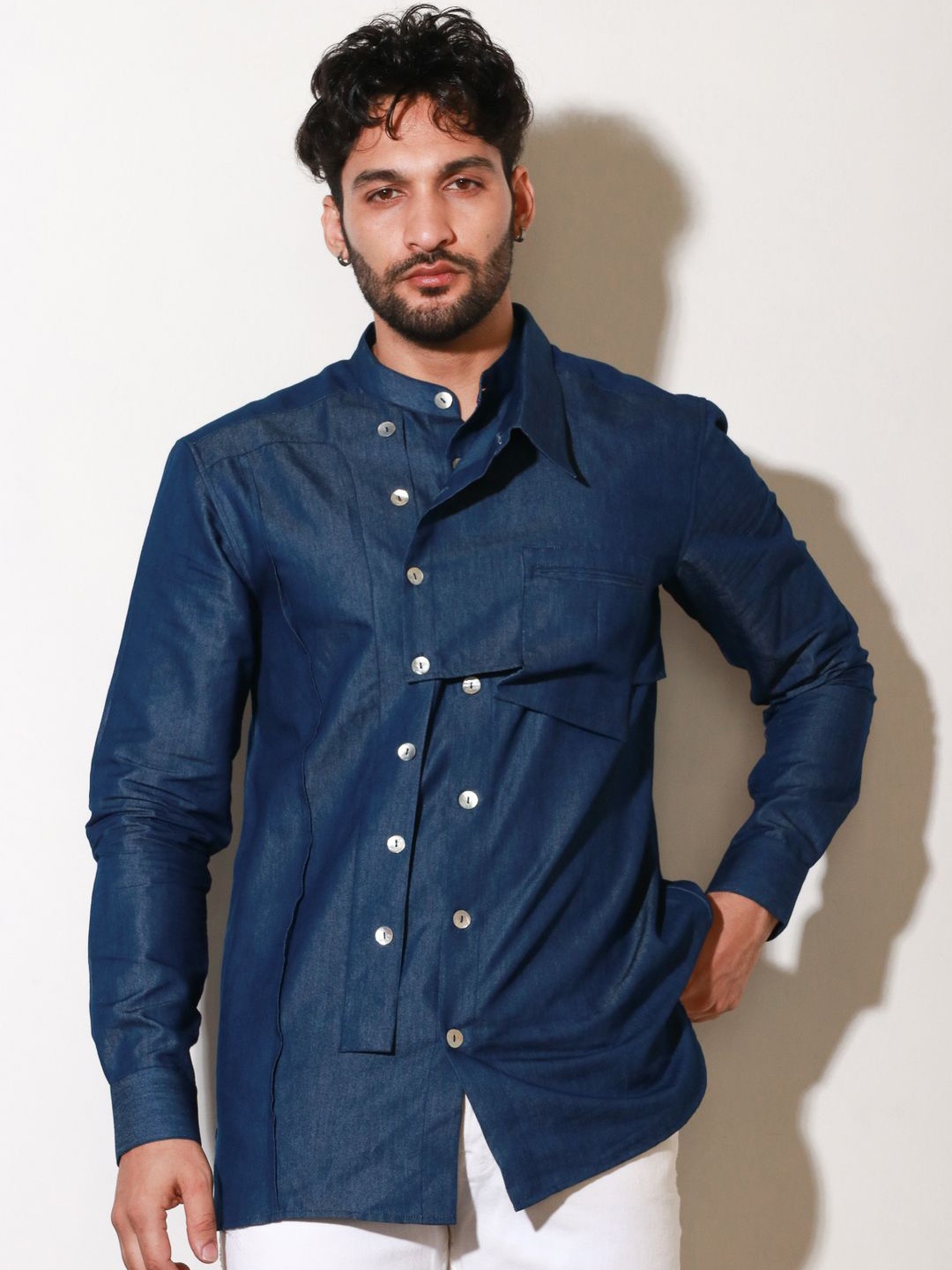 

ECHKE Men Custom Opaque Casual Shirt, Blue