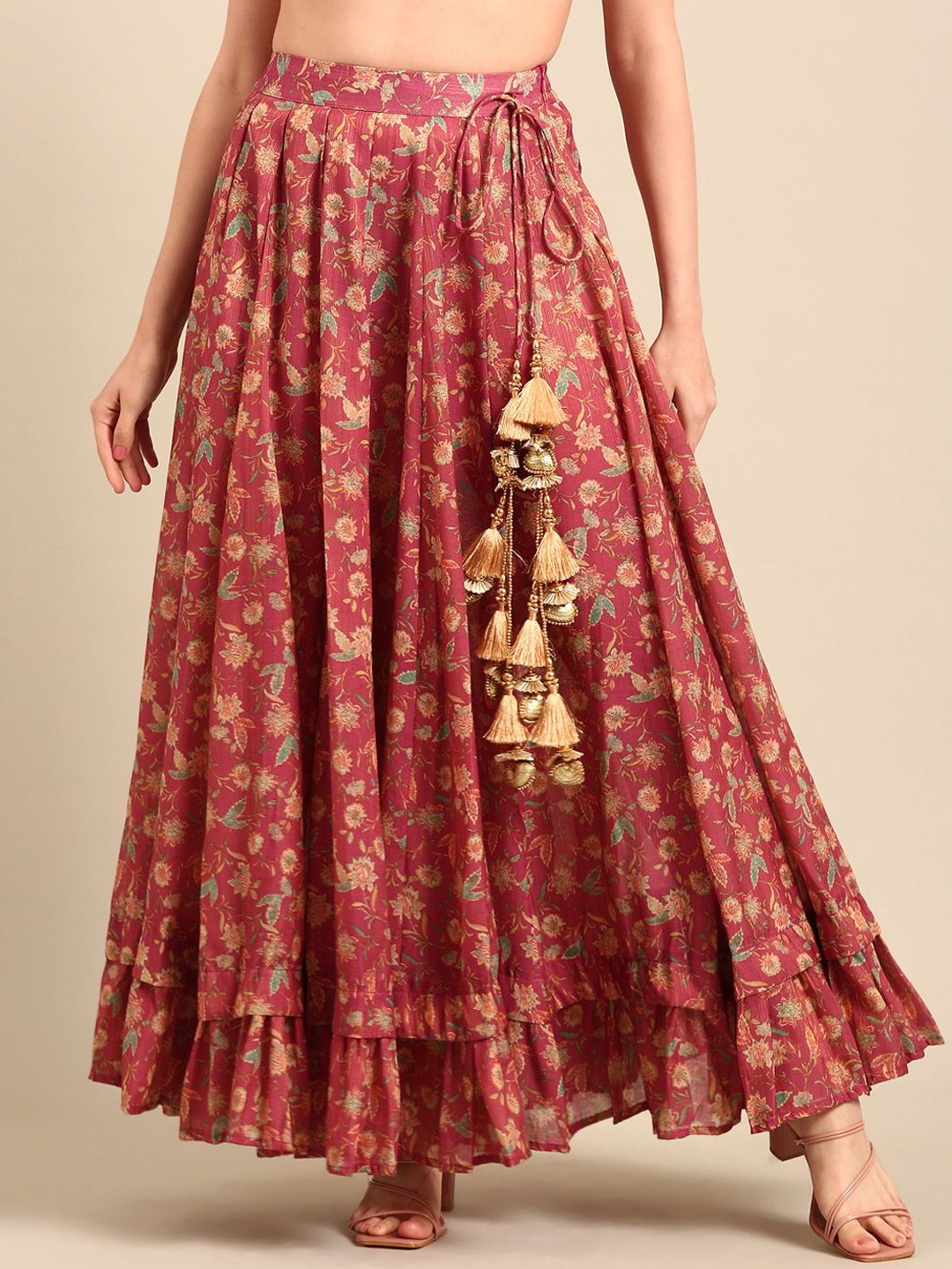 

De Moza Printed A-Line Maxi Skirt, Pink