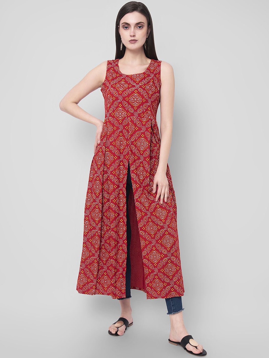 

NYPA Bandhani Printed Round Neck Kurta, Red