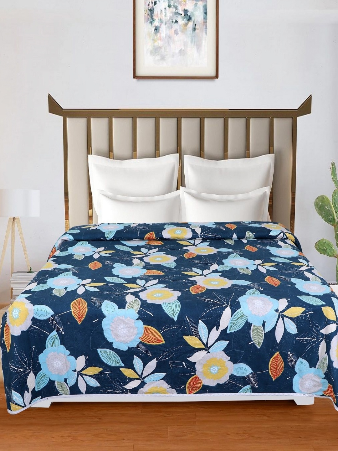 

RD TREND Blue & Yellow Floral Printed Microfiber AC Room 150 GSM Double Bed Dohar