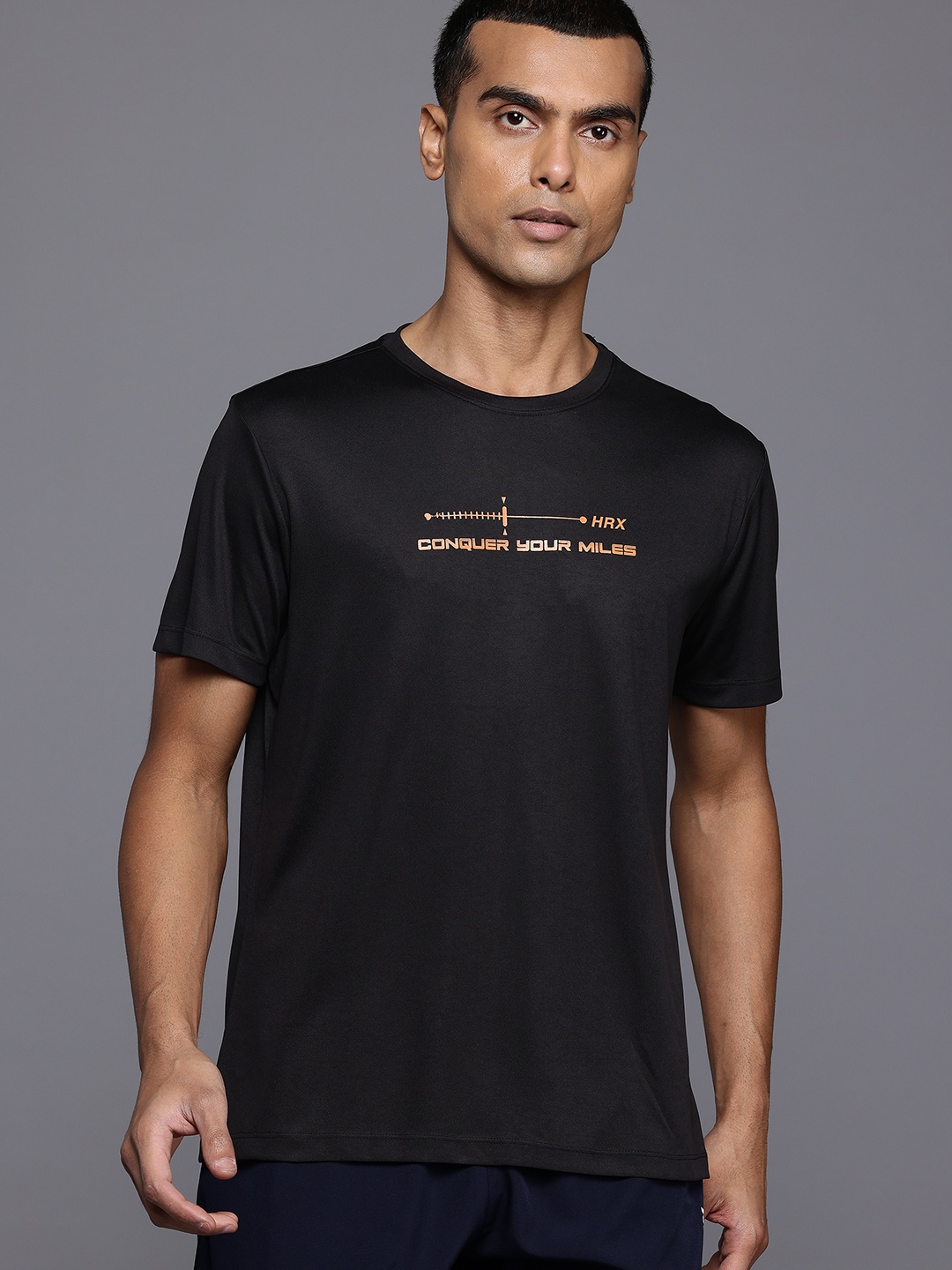 

HRX by Hrithik Roshan Men Typography Printed Running Rapid-Dry T-shirt, Black