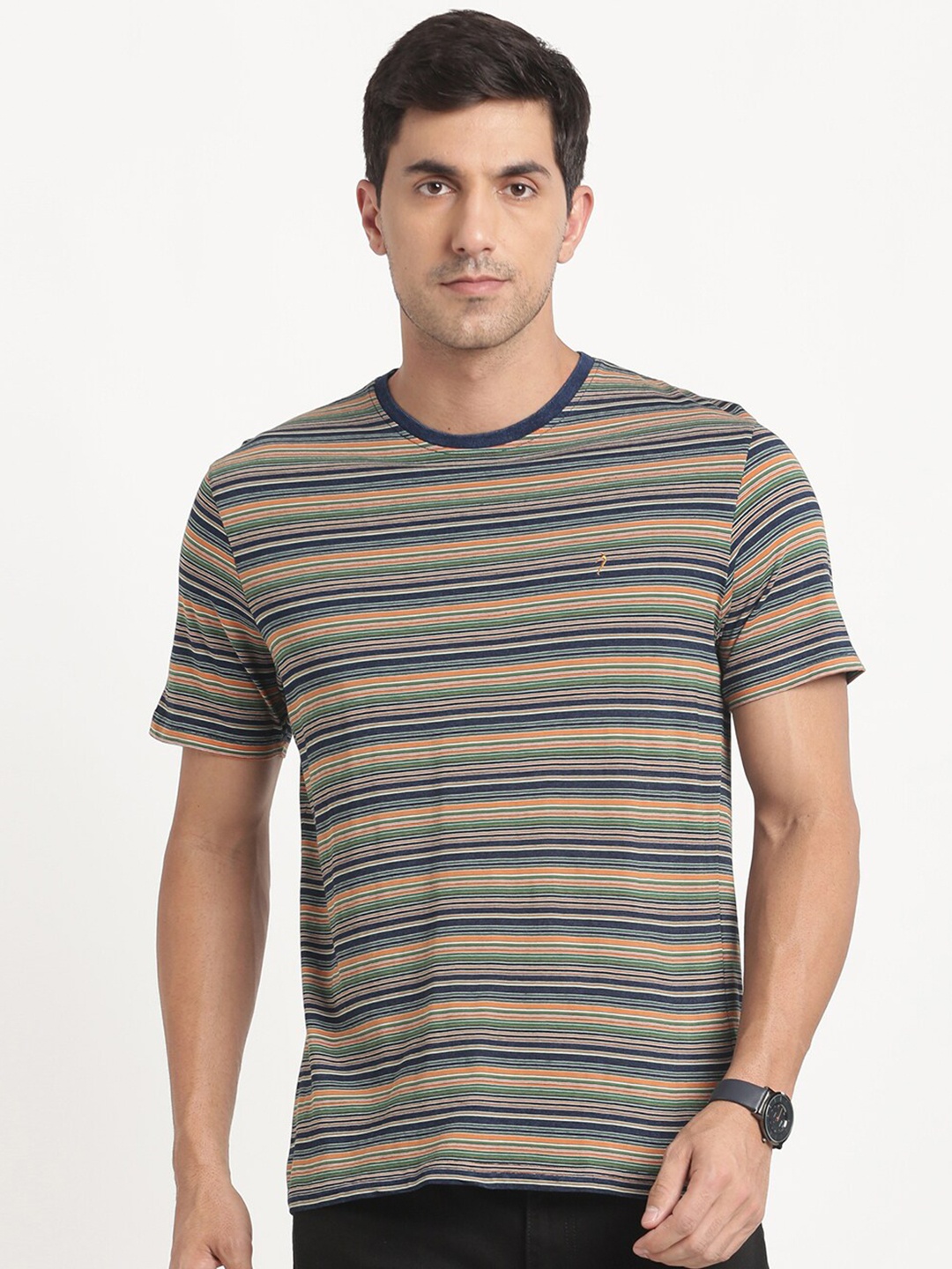 

Indian Terrain Striped Slim Fit Pure Cotton T-shirt, Green