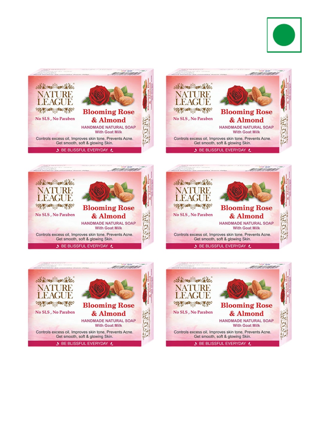 

NATURE LEAGUE Set of 6 Blooming Rose & Almond Handmade Soap with Goat Milk -100 g Each, Pink