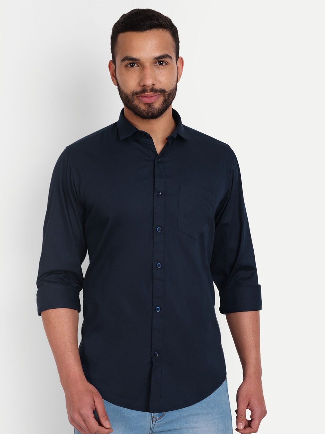 

MEGHZ Men Slim Fit Opaque Casual Shirt, Navy blue