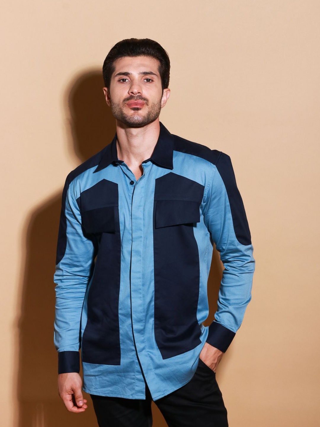

ECHKE Men Custom Opaque Casual Shirt, Blue