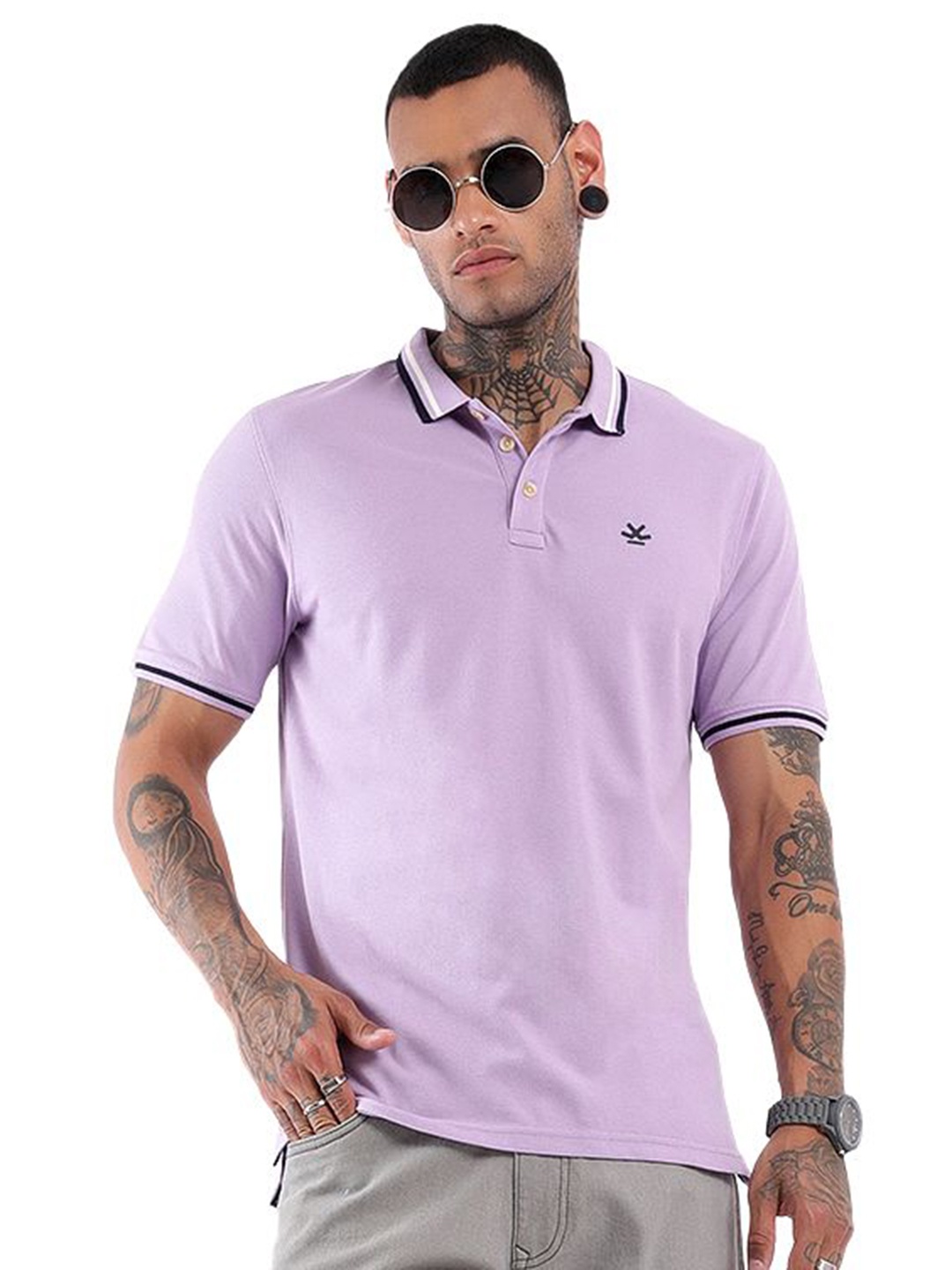 

WROGN Men Solid Polo Collar Cotton T-Shirt, Purple