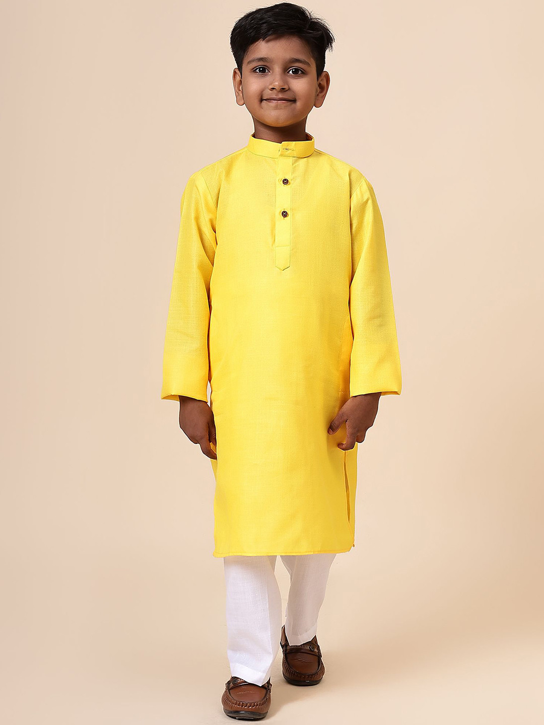 

Anouk Boys Band Collar Straight Kurta, Yellow