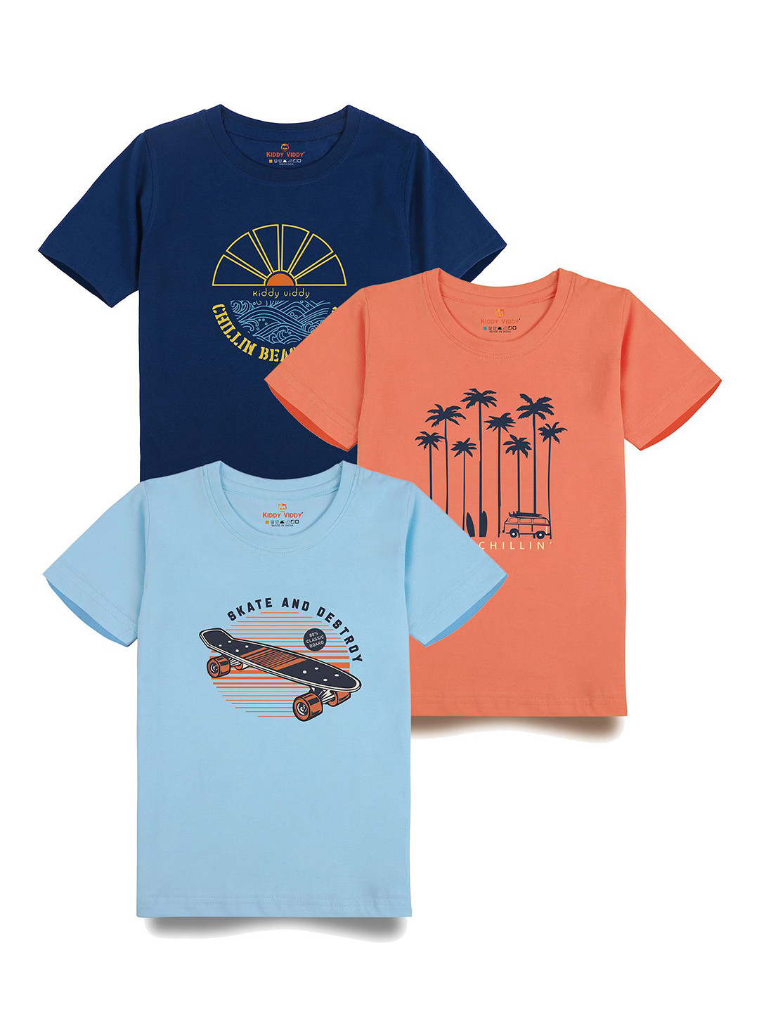 

AUSK Boys Pack Of 3 Graphic Printed Round Neck Cotton T-Shirts, Sea green