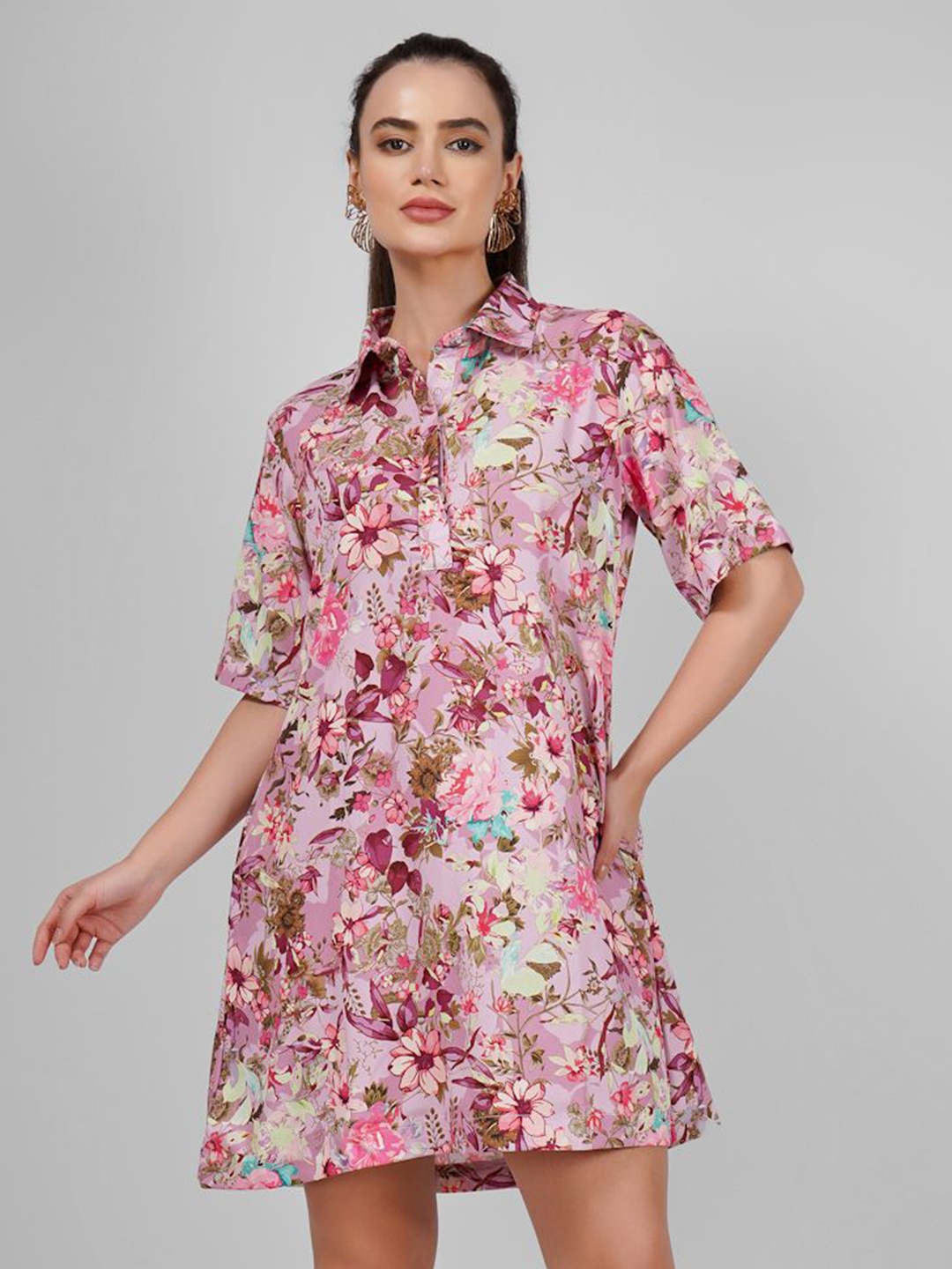 

Sukshat Floral Print A-Line Mini Dress, Pink